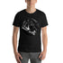  Unisex Starman t-shirt Inspired by the SpaceX Falcon Heavy Starman in a Tesla launched by Elon Musk. This men's shirt has a black and white image of the mannequin driving a Tesla Roadster in space in front of earth.  This shirt is colored Black