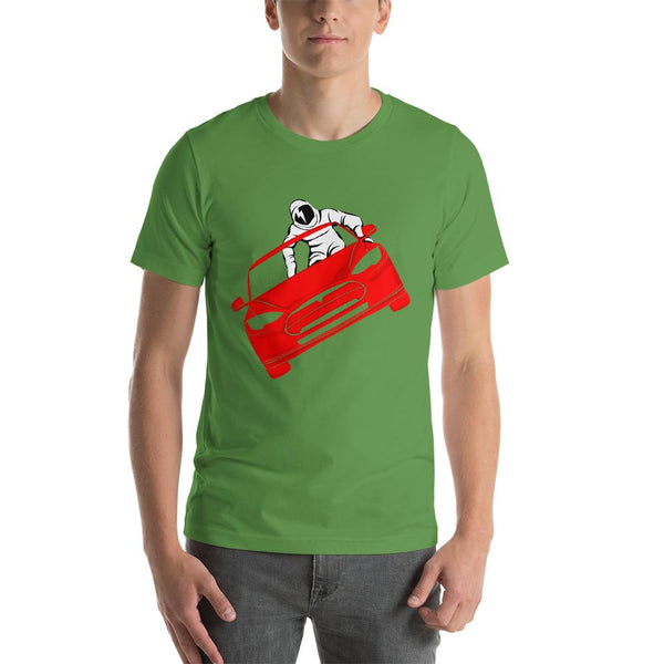 Cool shirt inspired the the SpaceX launch that left Elon Musk's Tesla Roadster in outer space - unisex leaf green colored t-shirt