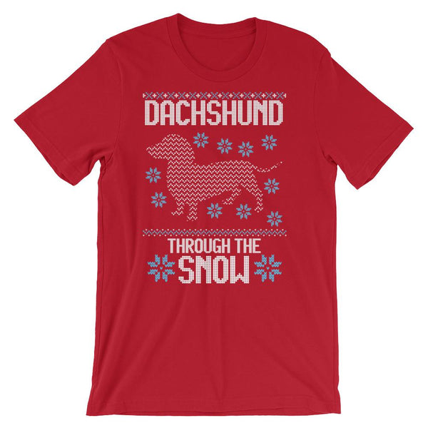 Dachshund Through the Snow Funny Ugly Christmas Sweater Style Tee Shirt
