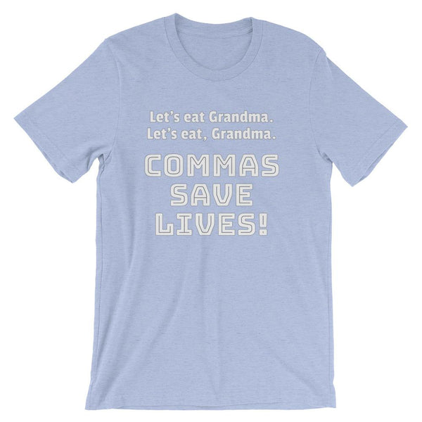 Funny Grammar Shirt for English Teachers, Commas Save Lives!-Faculty Loungers