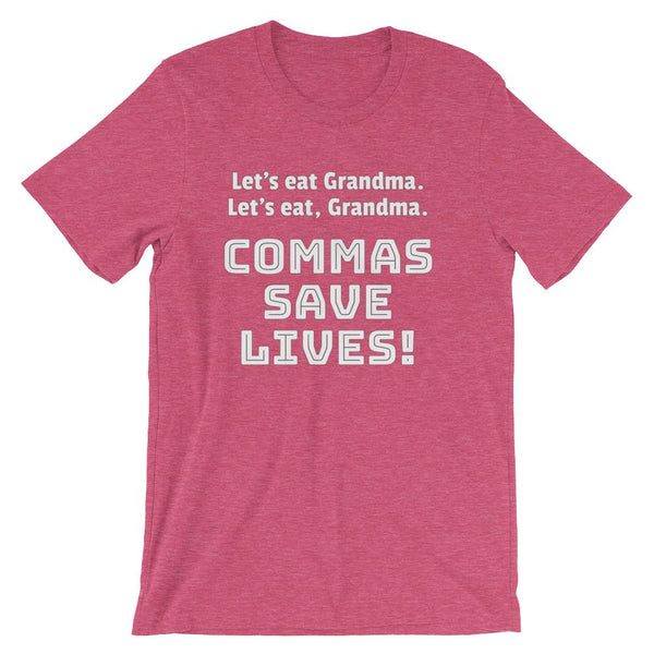 Funny Grammar Shirt for English Teachers, Commas Save Lives!-Faculty Loungers