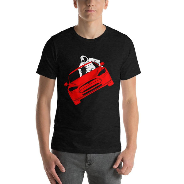 Cool shirt inspired the the SpaceX launch that left Elon Musk's Tesla Roadster in outer space - unisex black heather colored t-shirt