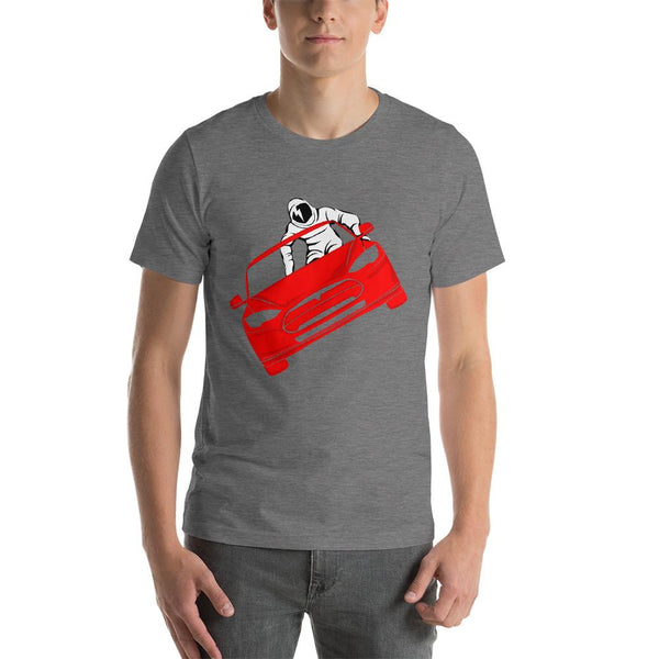 Cool shirt inspired the the SpaceX launch that left Elon Musk's Tesla Roadster in outer space - unisex deep heather grey colored t-shirt