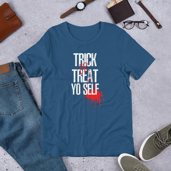 Trick or Treat Yo Self Halloween Fake Blood Tee-Tee Shirt-Faculty Loungers Gifts for Teachers